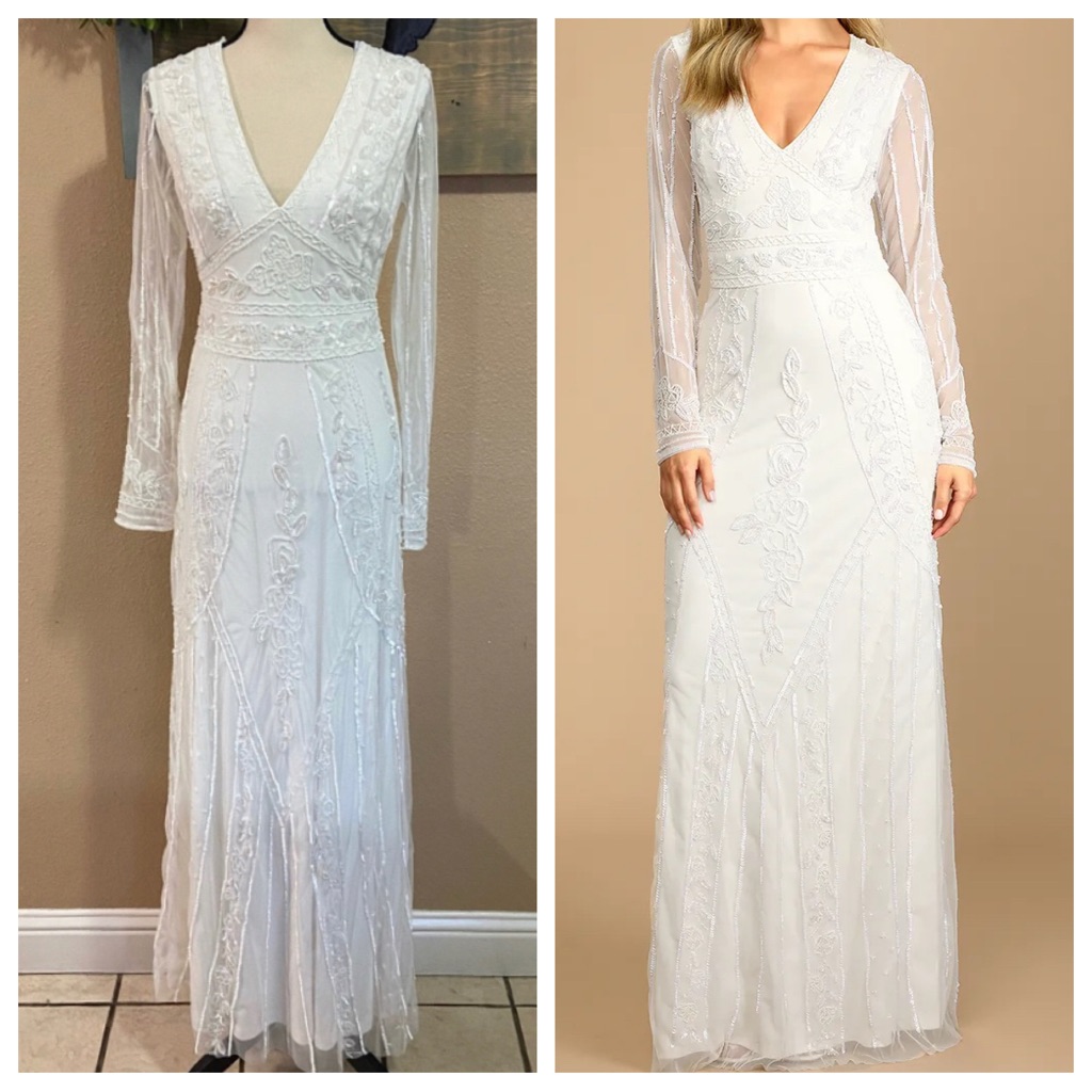 Nwot Lulus Luxe Dreaming Of Forever White Beaded Long Sleeve Mermaid Max